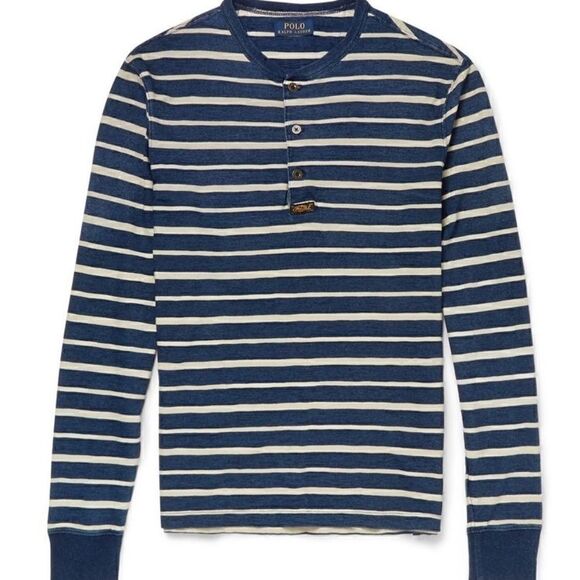 Polo Ralph Lauren Striped Indigo Dyed Henley Shirt - Picture 2 of 5